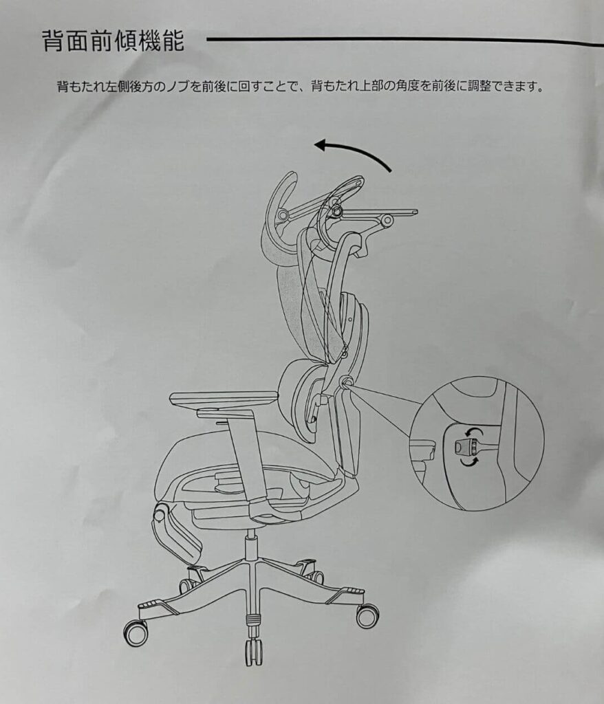 背面前傾機能