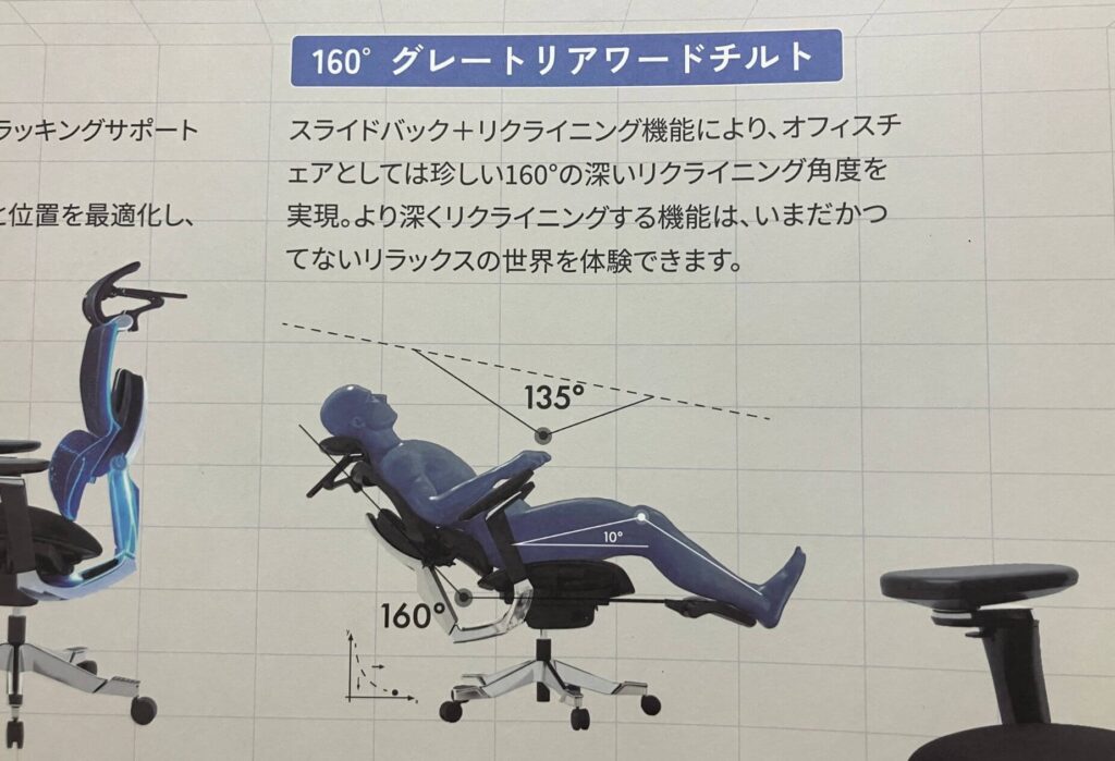 160度のリクライニングが可能